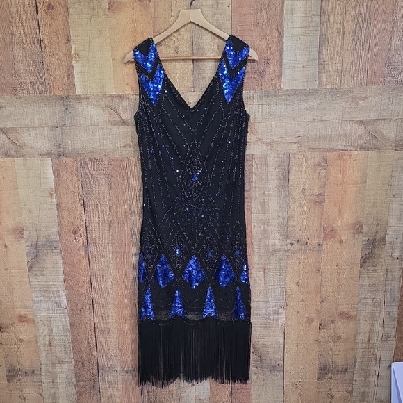 Source Unknown Dresses & Skirts - 😊Retro Black and Blue Sequin Dress Flapper Y2K
